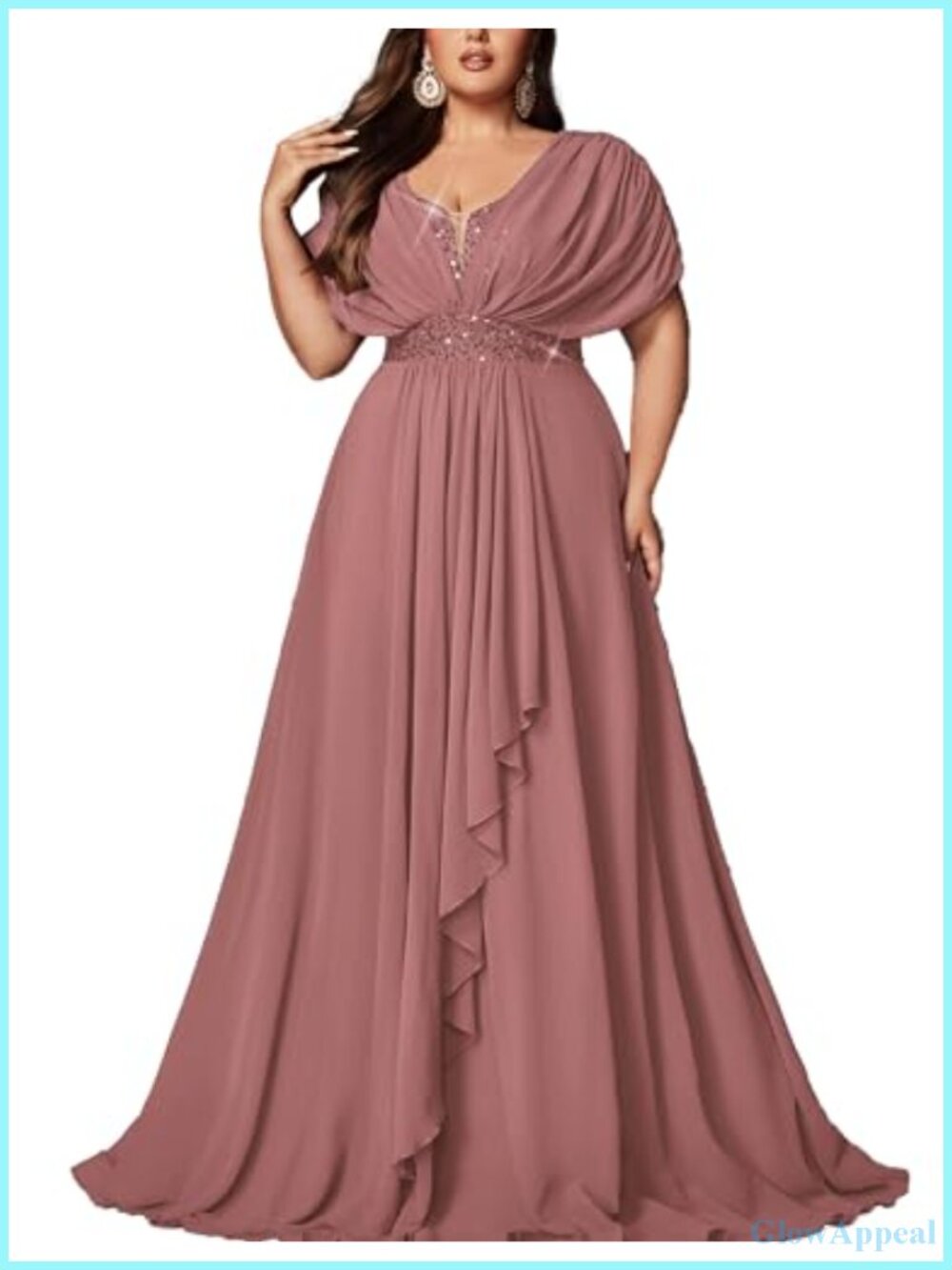 Sequin Plus Size Formal Bridesmaid Dress High Slit Chiffon Evening Gown